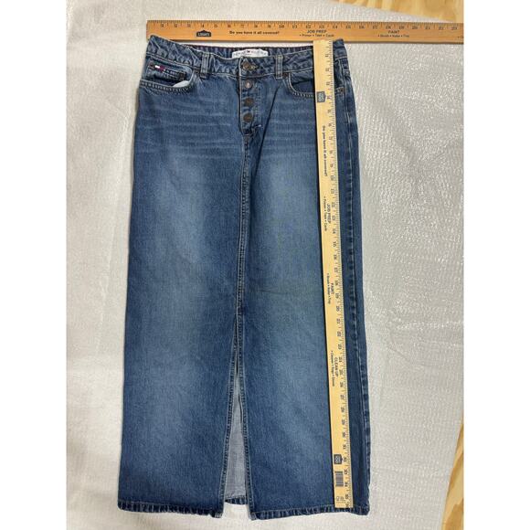 Tommy Hilfiger Jean Denim Maxi Skirt Womens 8 Button Fly Front Slit Y2K Vintage - Picture 3 of 11